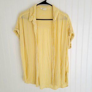 Beachlunchlounge Yellow striped button up short sleeve shirt